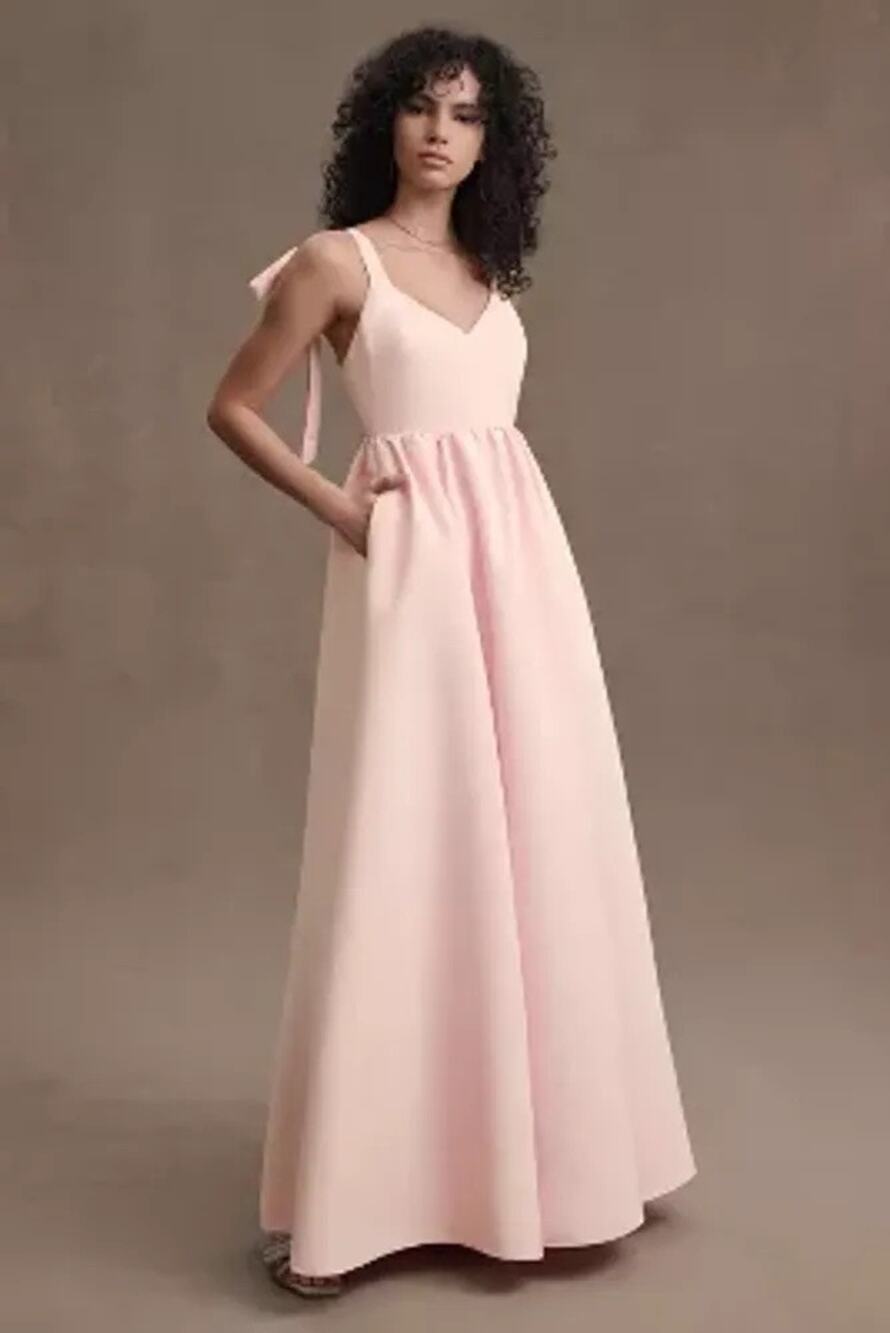 NWT Sachin + Babi Light Pink Bow Sleeveless Formal Long Gown Dress Womens size 4